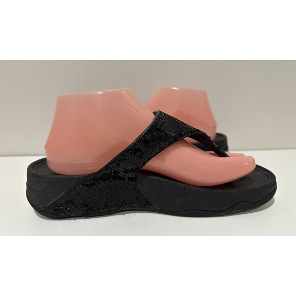 FitFlop women size US 8 UK 6 EU 39 black sequences slip-on thong flip flops - Picture 7 of 13